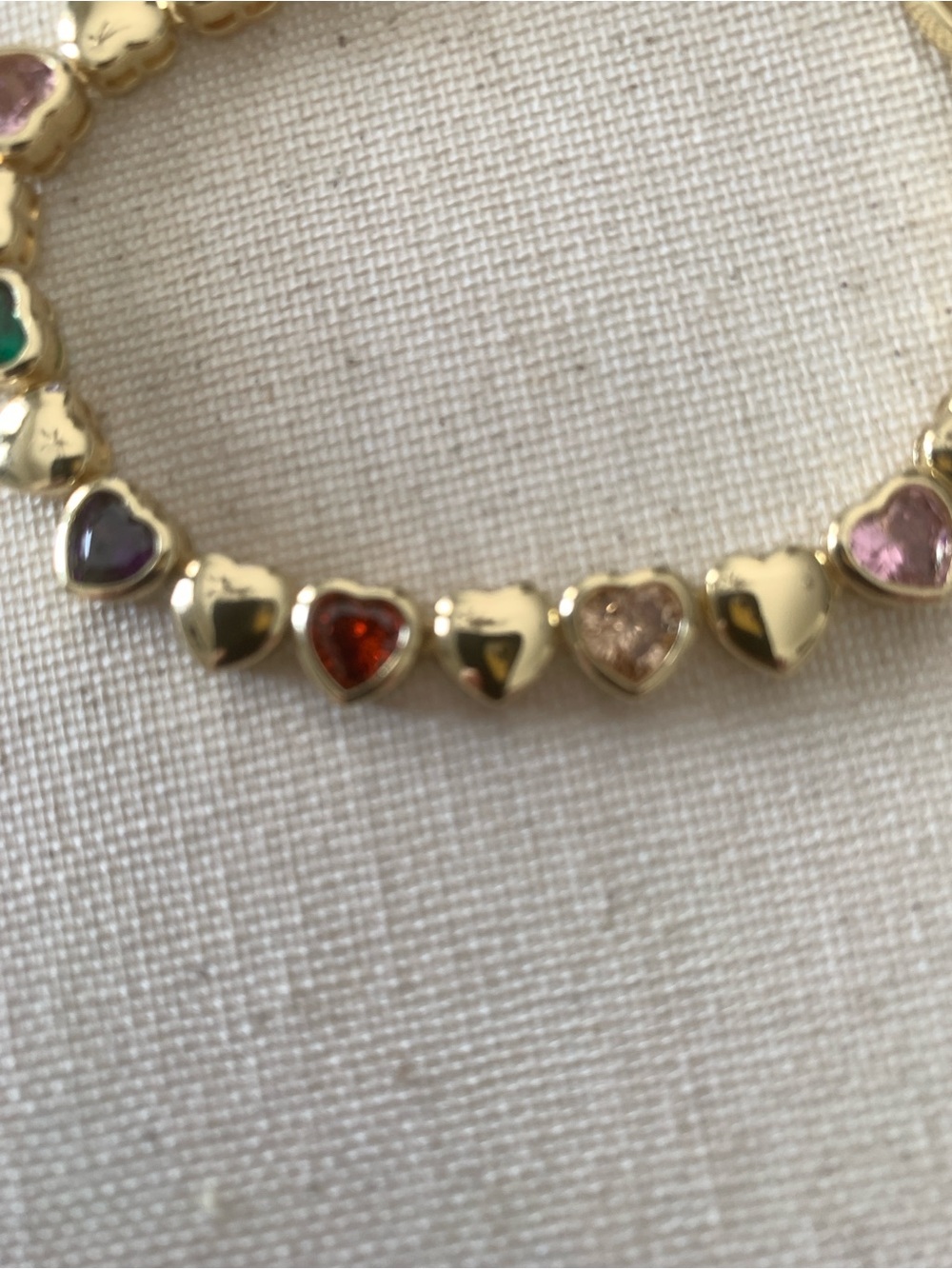 Gold Heart Link Bracelet with Multicolor Gem Hearts - Picture 2 of 3